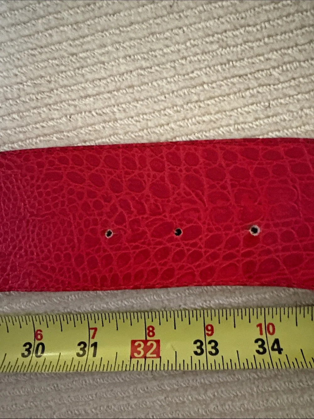 Bold Red Leather Croc Design Waist Belt with Antique Gold Triple Disc Buckle